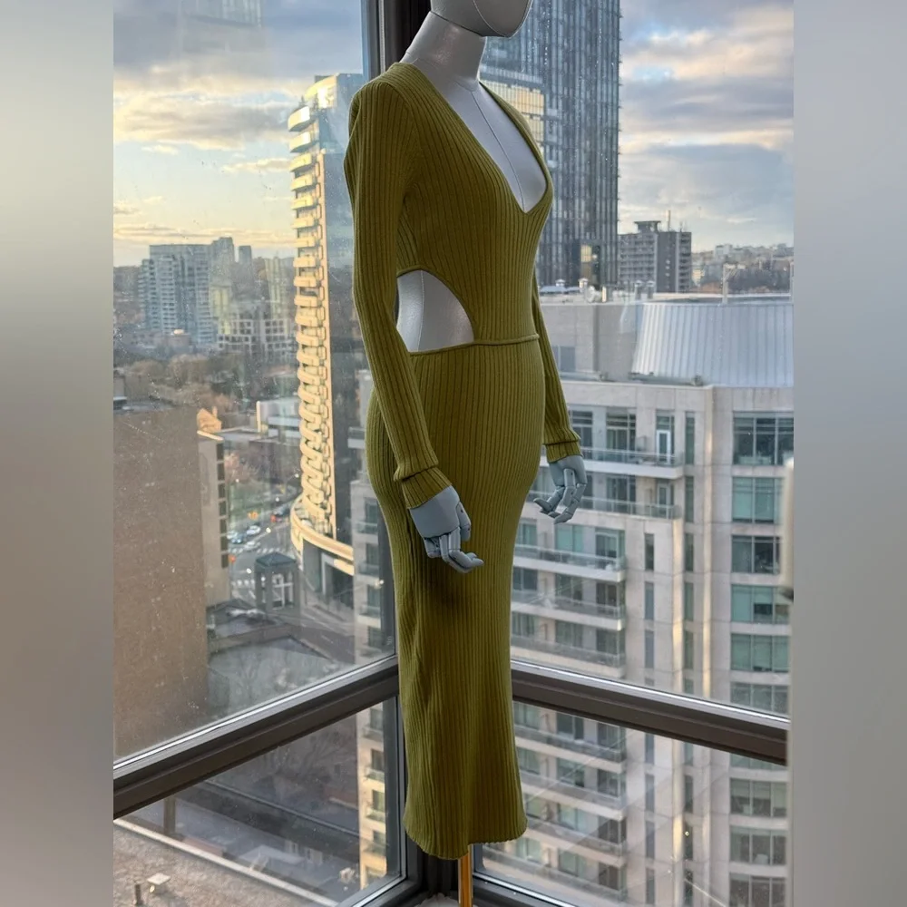 🆕 CAMILA COELHO 🧿 NWOT Rosabella Knit Midi Dress, Olive - Sz S